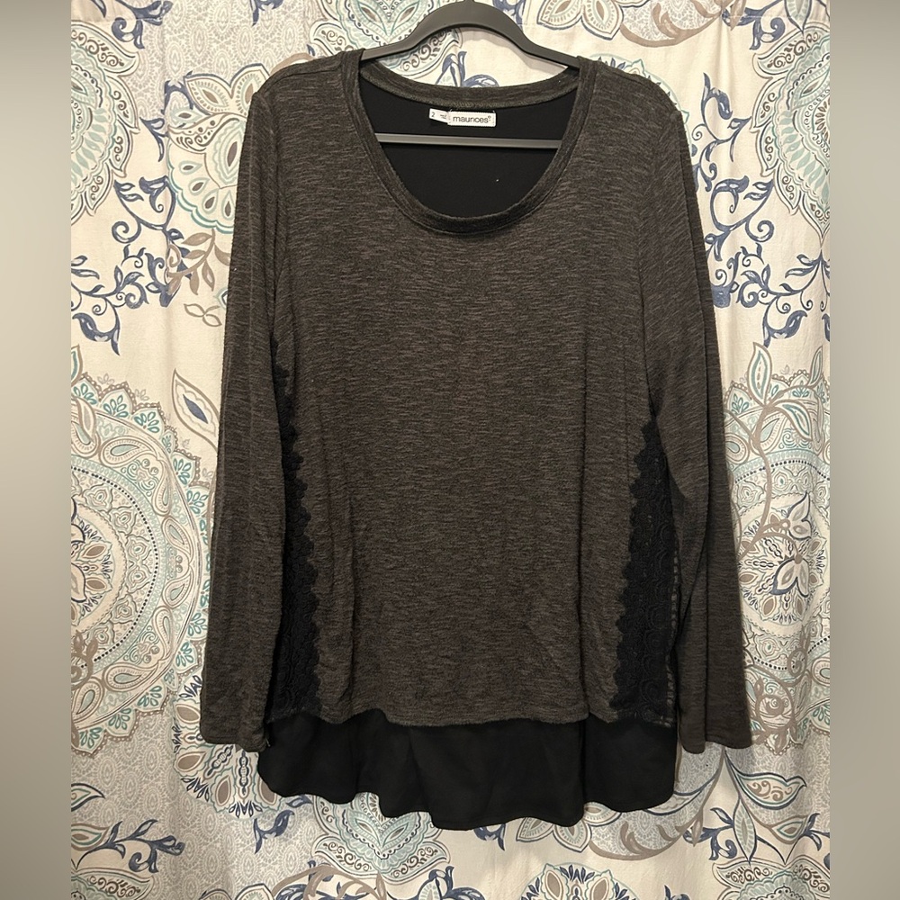 Maurices Dark Green Long Sleeve Top with Layered Hem